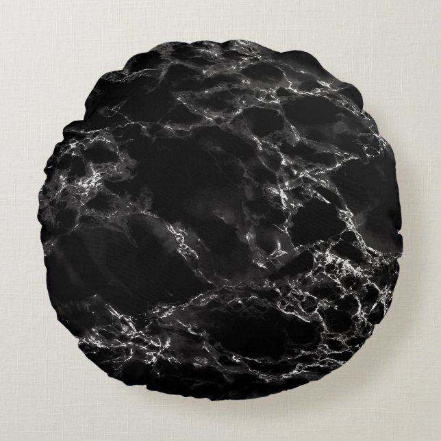 Almofada Redonda Trendy Black Marble Stone (Frente)