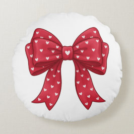 Almofada Redonda Trendy Coquette Red Ribbon Bow with White Hearts