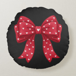 Almofada Redonda Trendy Coquette Red Ribbon Bow with White Hearts