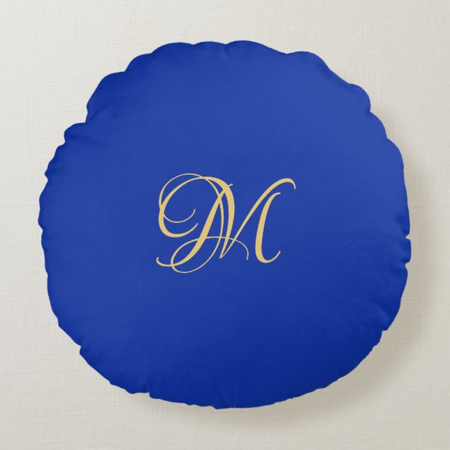 Almofada Redonda Trendy Elegant Solid Royal Blue Name Monogram (Frente)