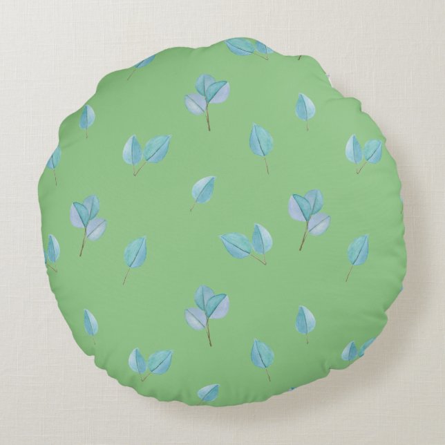 Almofada Redonda Trendy Eucalyptus Deixa Em Sage (Verso)
