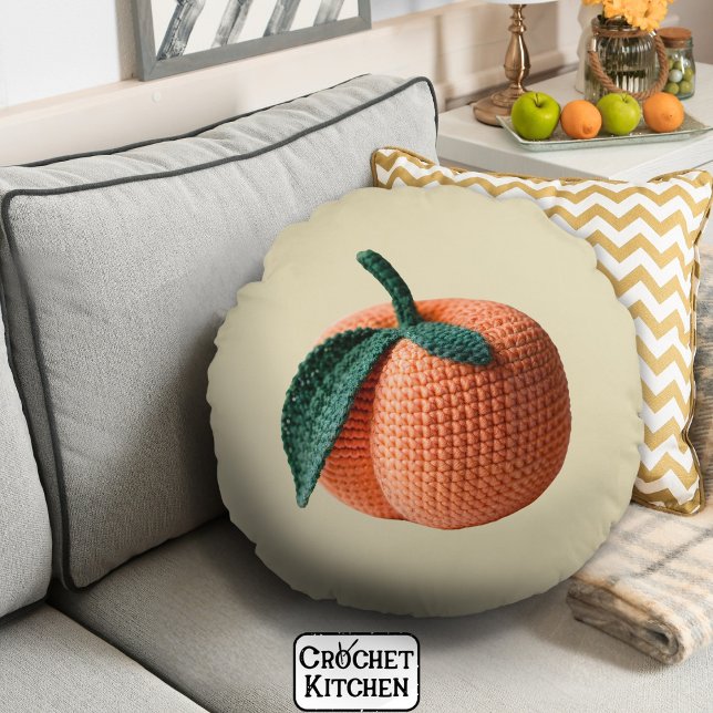 Almofada Redonda Trendy Minimal Modern Amigurumi Crochet Peach (Criador carregado)