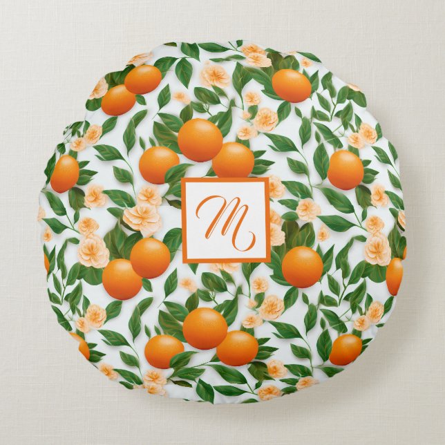 Almofada Redonda Trendy Valencia Orange Monogrammed (Frente)