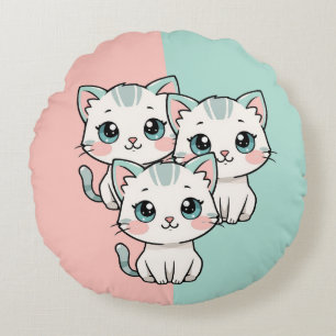 Almofada Redonda Três Gatinhos Kawaii Fofos