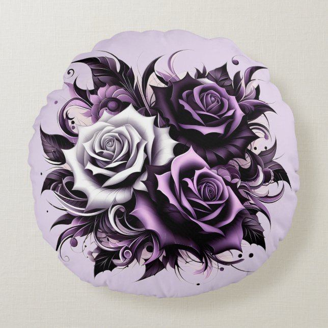 Almofada Redonda Três Rosas roxas (Frente)