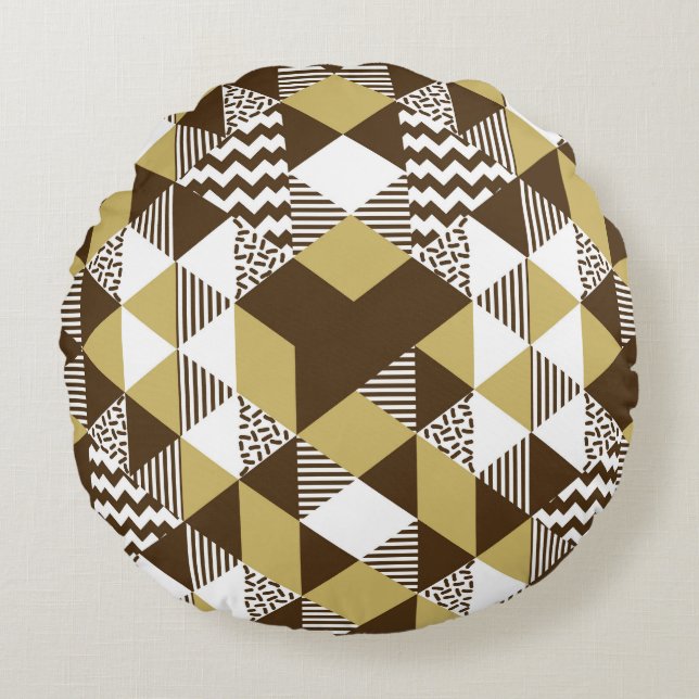 Almofada Redonda Triângulo sem costura: moda geométrica do ouro. (Frente)