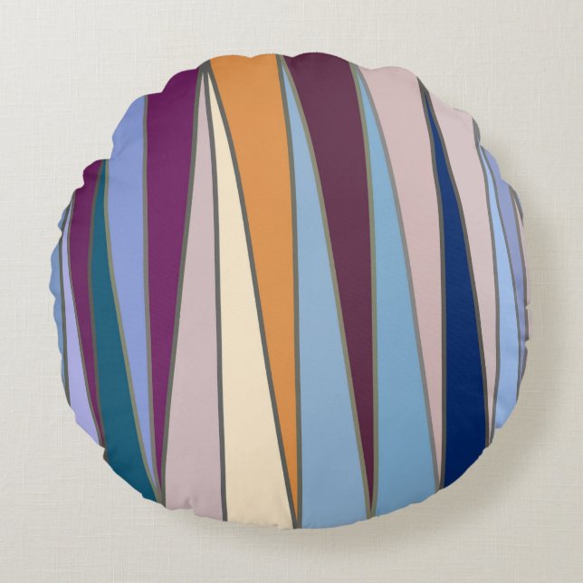 Almofada Redonda Triângulos Modernos do Século médio, Azul, Roxo e  (Frente)