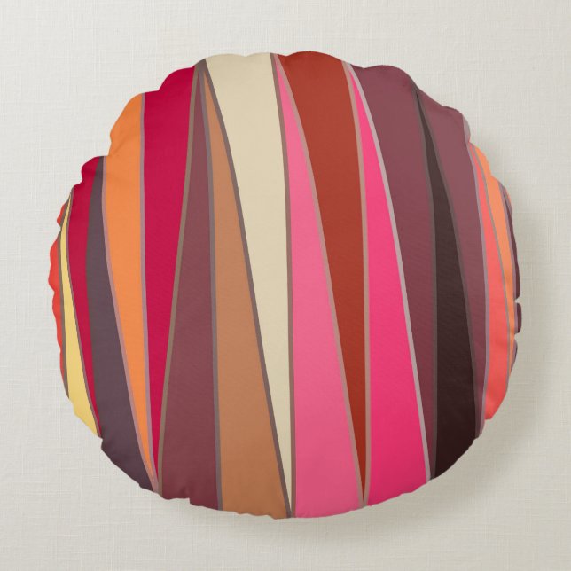 Almofada Redonda Triângulos Modernos do Século médio, Fúsia e Marro (Frente)