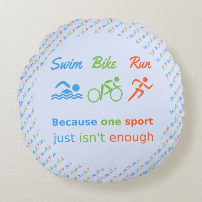 Almofada Redonda triatlo com estampamento de bicicleta de natação (Frente)