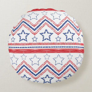 Almofada Redonda Tribal azul-azul patriótico, símbolos americanos.