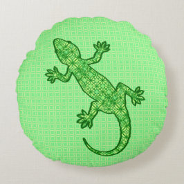 Almofada Redonda Tribal batik Gecko - limão e esmeralda verde