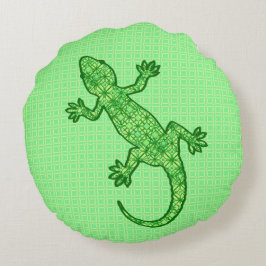 Almofada Redonda Tribal batik Gecko - limão e esmeralda verde