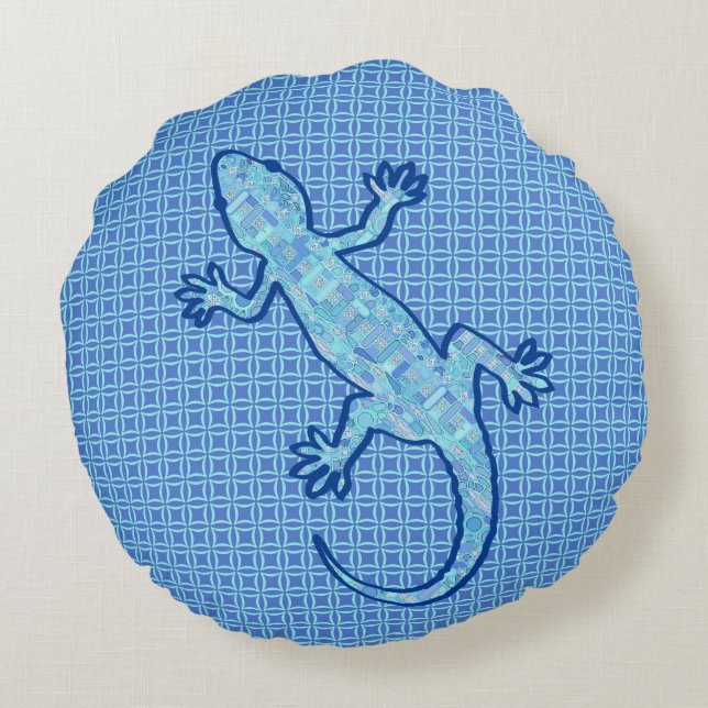 Almofada Redonda Tribal batik Gecko - pasta azul denim (Verso)
