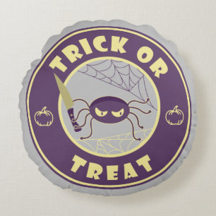 Almofada Redonda Trick or treat halloween aranha estilo Starbucks