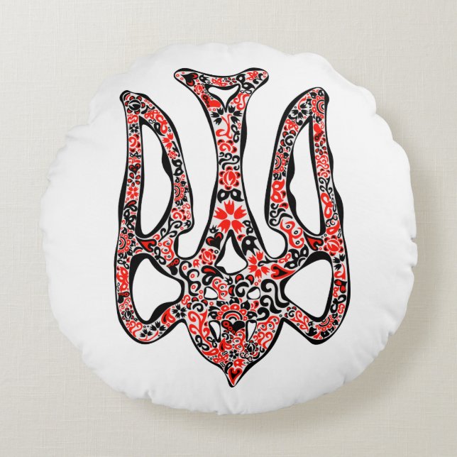 Almofada Redonda Trident Trident Nacional Ucraniano trizub estiliza (Frente)