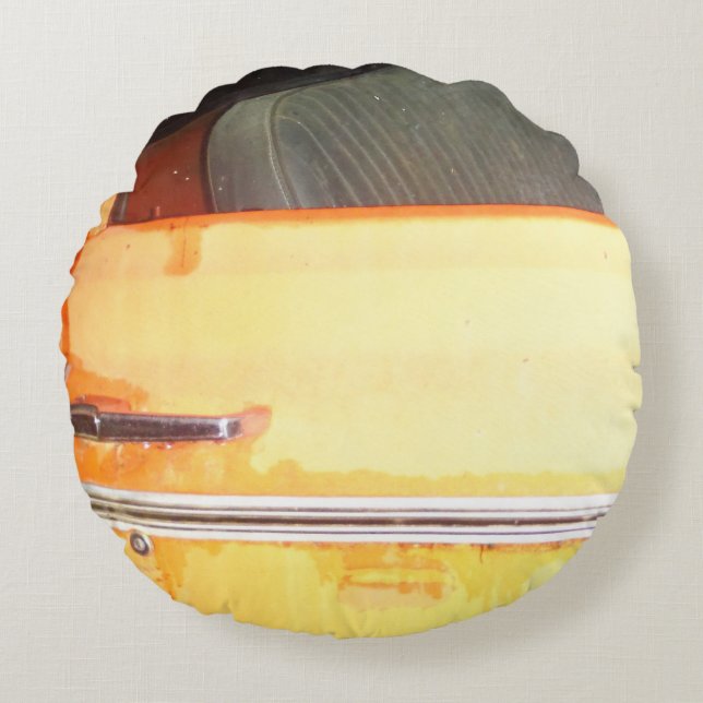 Almofada Redonda trim prateado de carro antigo amarelo (Frente)