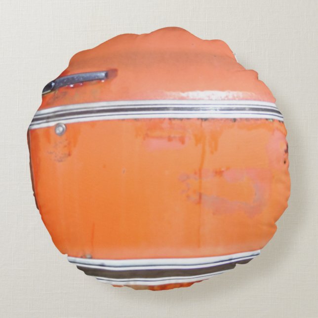 Almofada Redonda trim prateado de carro antigo laranja (Verso)