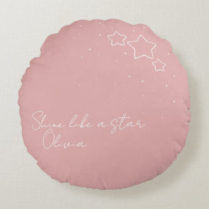 Almofada Redonda Trio de Estrelas a Rosa e Branco com mensagem e no
