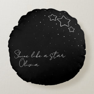 Almofada Redonda Trio de Estrelas em Preto e Branco com mensagem e 