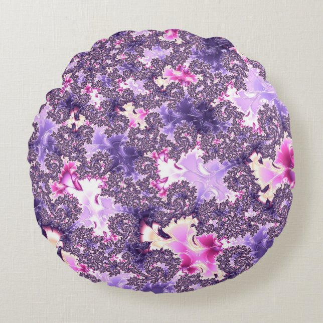 Almofada Redonda Trippy Funky Boho Groovy Pastel Espiral Arte Fract (Frente)