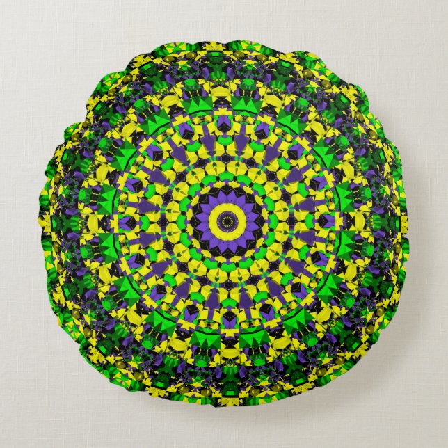 Almofada Redonda Trippy Groovy Retro Hippie Colorful Mandala Art (Frente)