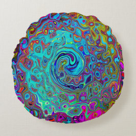 Almofada Redonda Trippy Sky Blue Abstrato Retro Liquid Swirl