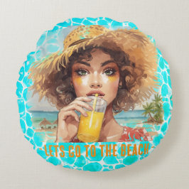Almofada Redonda Tropical Beach, Lets Go to The Beach