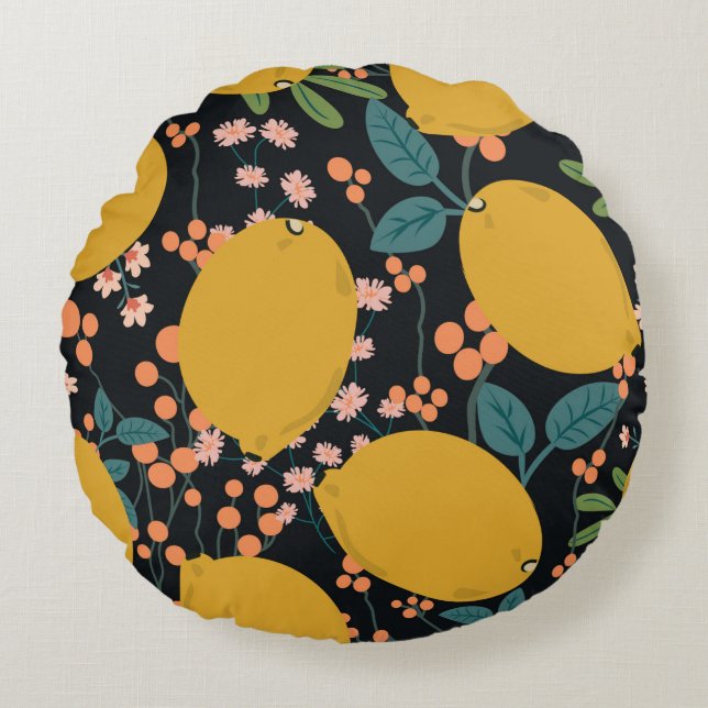 Almofada Redonda Tropical summer fruit seamless pattern. Citrus tre (Frente)