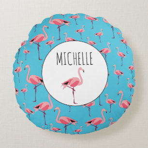 Almofada Redonda Tropical Summer Pink Flamingo Pattern
