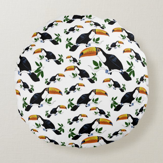 Almofada Redonda Tropical Toucans - Playful Jungle (Frente)