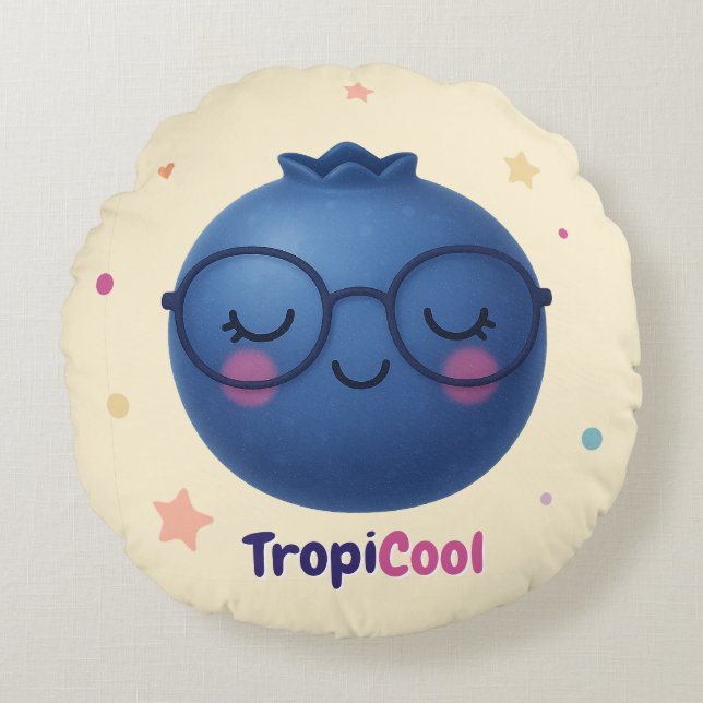 Almofada Redonda TropiCool Blueberry - Fruta Round Kawaii (Frente)