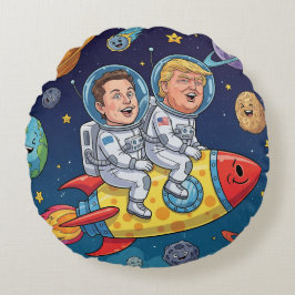 Almofada Redonda Trump & Elon Space Adventure, Cosmic Journey