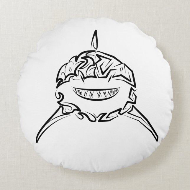 Almofada Redonda Tubarão-branco-Excelente-tribal preto e branco (Frente)