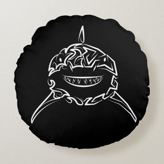 Almofada Redonda Tubarão-branco-Excelente-tribal preto e branco (Frente)