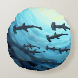 Almofada Redonda Tubarões em Silhouette com Sun Ball