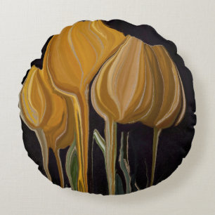 Almofada Redonda Tulipa Dourada Trio em Preto