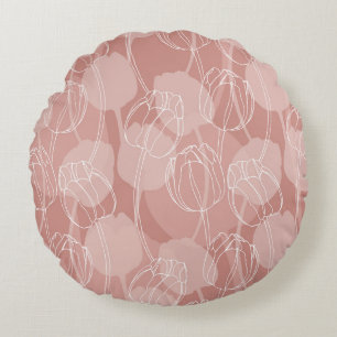 Almofada Redonda Tulipas Brancas Vintage Fundo Rosa