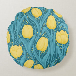Almofada Redonda Tulipas em azul e amarelo