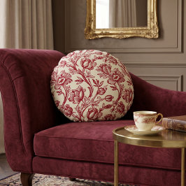 Almofada Redonda Tulipas Vermelhas e Creme Toile - Decoração Rústic
