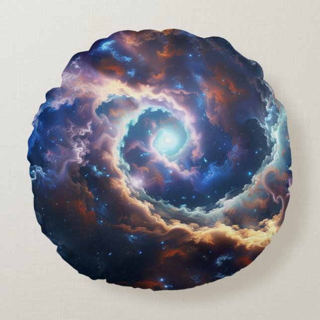 Almofada Redonda Turbilhão Místico no Céu Estrelado (Frente)
