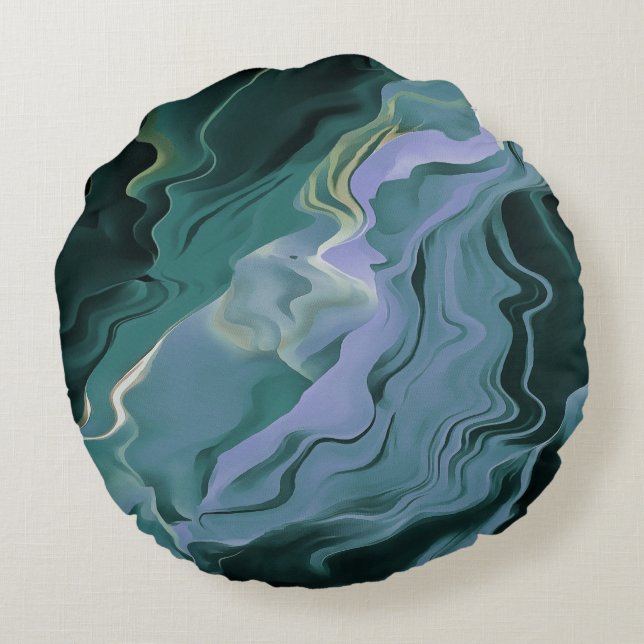 Almofada Redonda Turbulência Azul - Arte Abstrato (Verso)