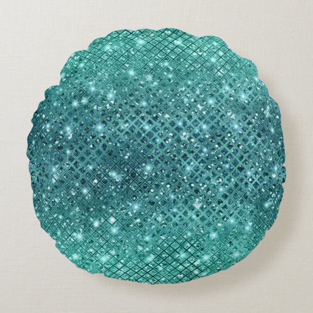 Almofada Redonda Turquesa Aqua Green Sparkle (Frente)