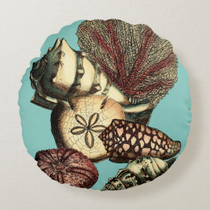 Almofada Redonda Turquesa Shell e Red Coral Collection