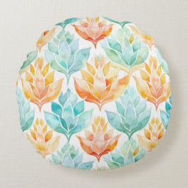 Almofada Redonda Turquesa Tangerina Abstrato Floral