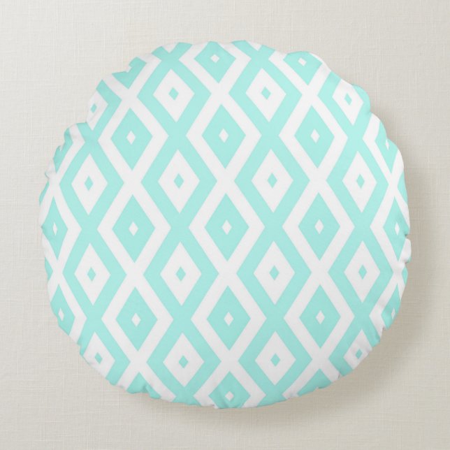 Almofada Redonda Turquoise and white diamond pattern (Frente)