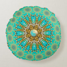 Turquoise Aqua Dourada Yin Yang Beachy Mandala