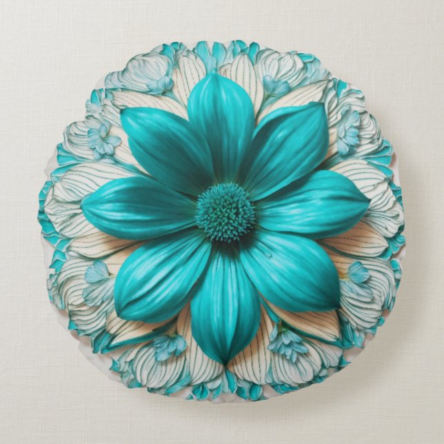 Almofada Redonda Turquoise Bloom Round Floral Charm (Frente)