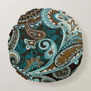 Almofada Redonda Turquoise Brown Vintage Paisley