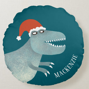 Almofada Redonda Tyrannosaurus Rex Chapéu de Natal Personalizado