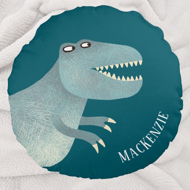 Almofada Redonda Tyrannosaurus Rex Diversão Personalizada (Fun Tyrannosaurus Rex dinosaur personalized name custom text throw pillow)